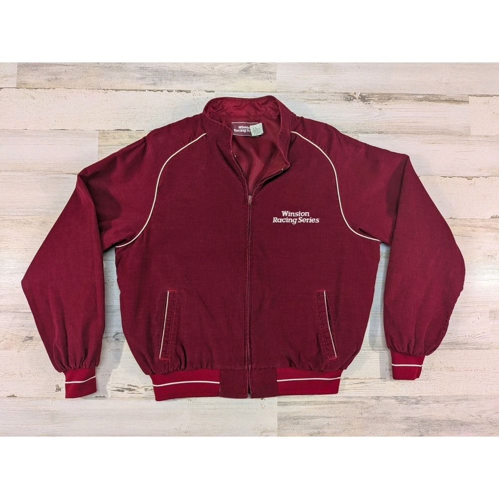 Vintage 80s Winston Racing Series Jacket Mens XL Lined Corduroy Bomber Red